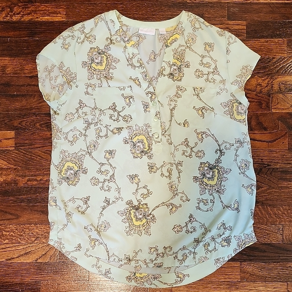 New York & Company Mint Green Cap Sleeve Blouse with Mandarin Collar